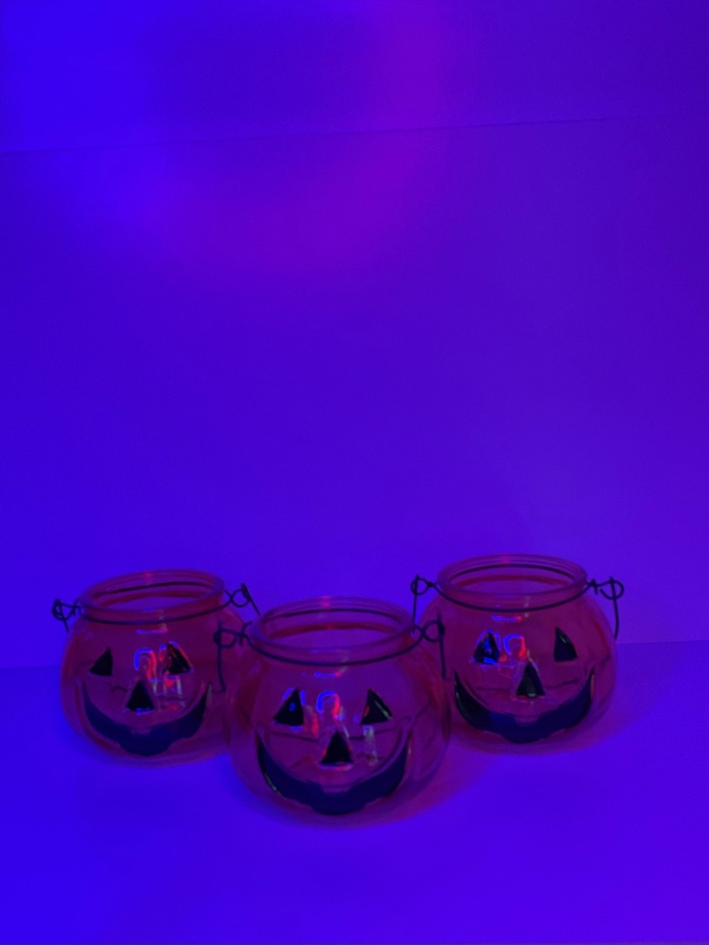 3 Set Halloween Jack-O'-Lantern Glass Treat Buckets - Orange